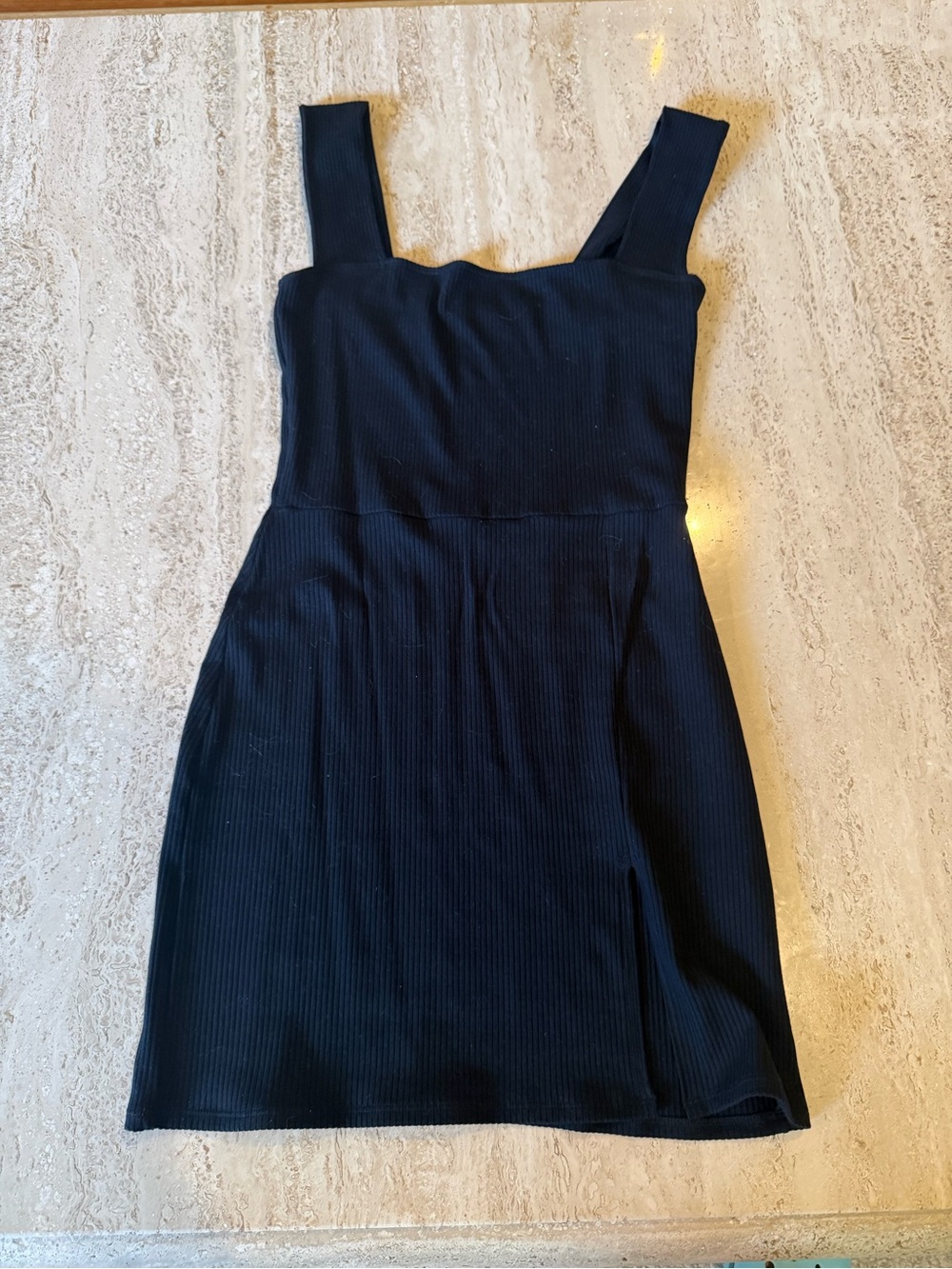 Reformation Black Ribbed Square-Neck Mini Dress